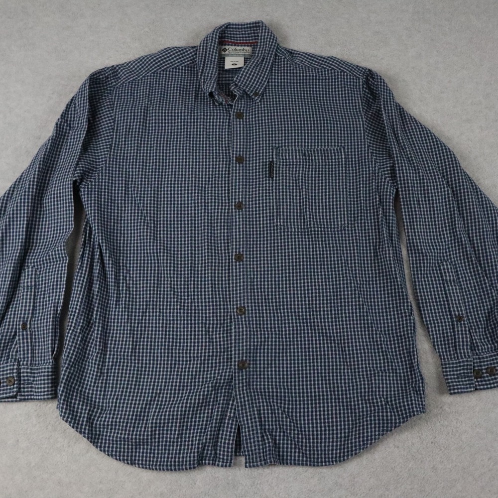 Columbia Shirt Mens Large Vertex Casual Pocket Button Up Blue Plaid Long Sleeve